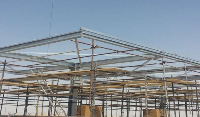 Canopy steelwork with scaffolding