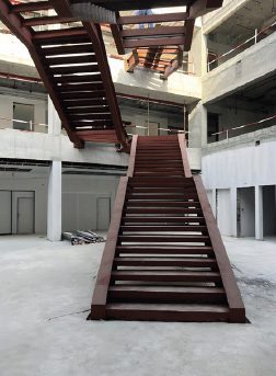 Installed steel staircase in a school atrium